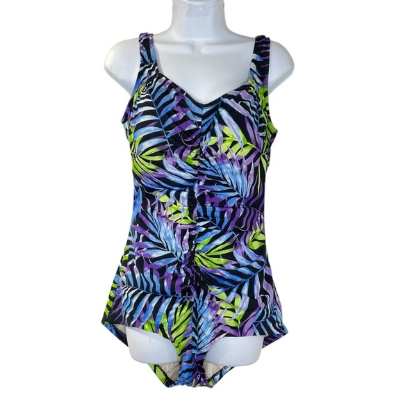 VTG 1980's Tropical Leaf Print One Piece Bathing Suit | Maxine of Hollywood 16 - Picture 1 of 13